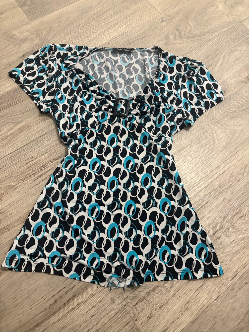 Women’s Short Sleeve Geometric Print Top - Black & Teal